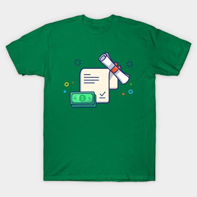 Scholarship, Money And Certificate Cartoon T-Shirt by Catalyst Labs